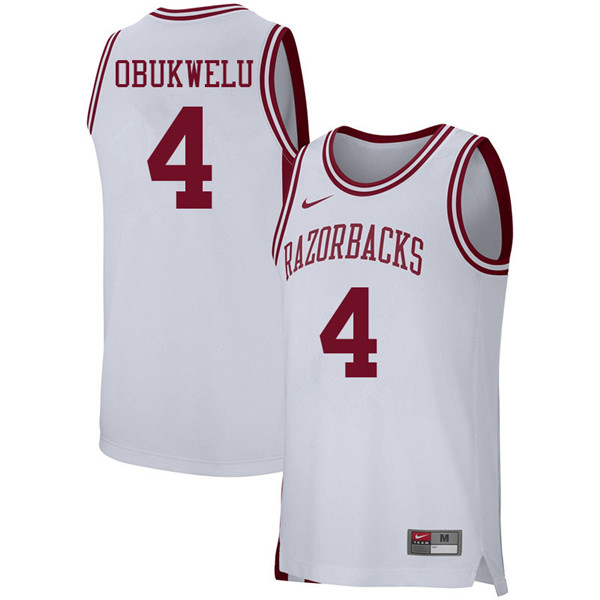Men #4 Emeka Obukwelu Arkansas Razorbacks College Basketball 39:39Jerseys Sale-White